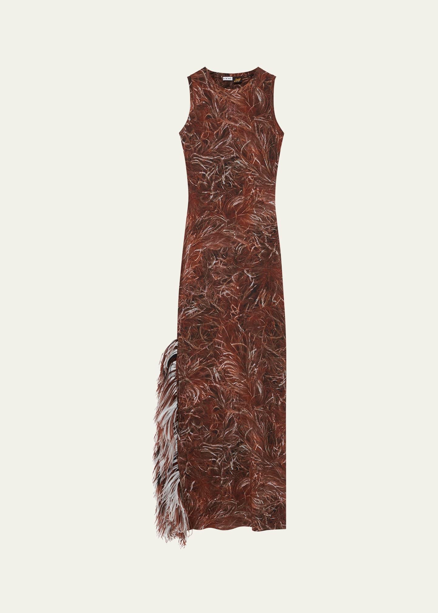 feather detail tank maxi dress
