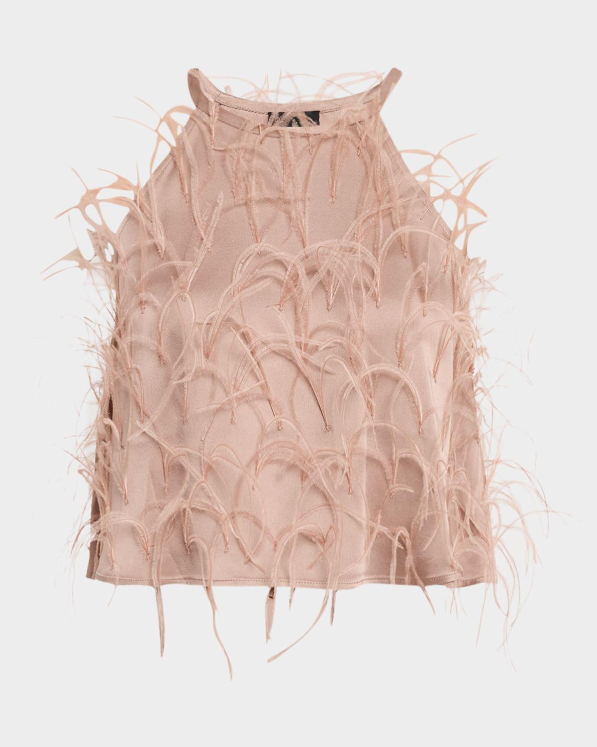feather doubleface satin crop halter cami