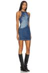 feather print denim mini dress
