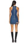 feather print denim mini dress