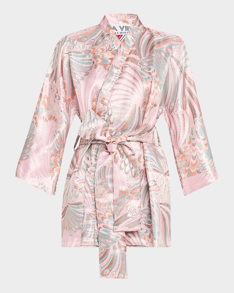 feather-print mini wrap dress
