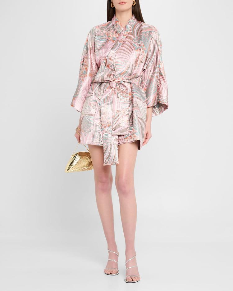 feather-print mini wrap dress