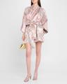 feather-print mini wrap dress
