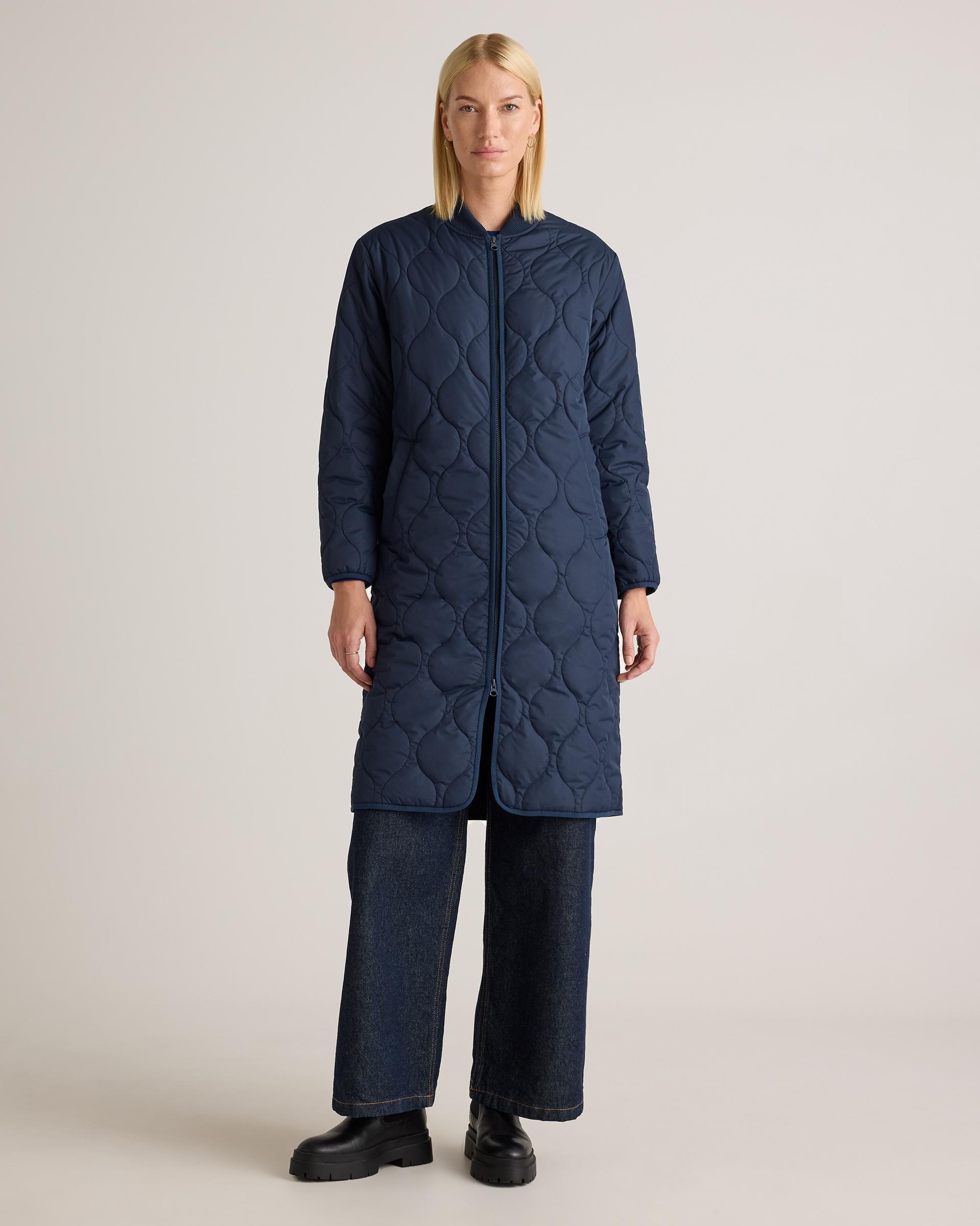featherless quilted puffer long coat