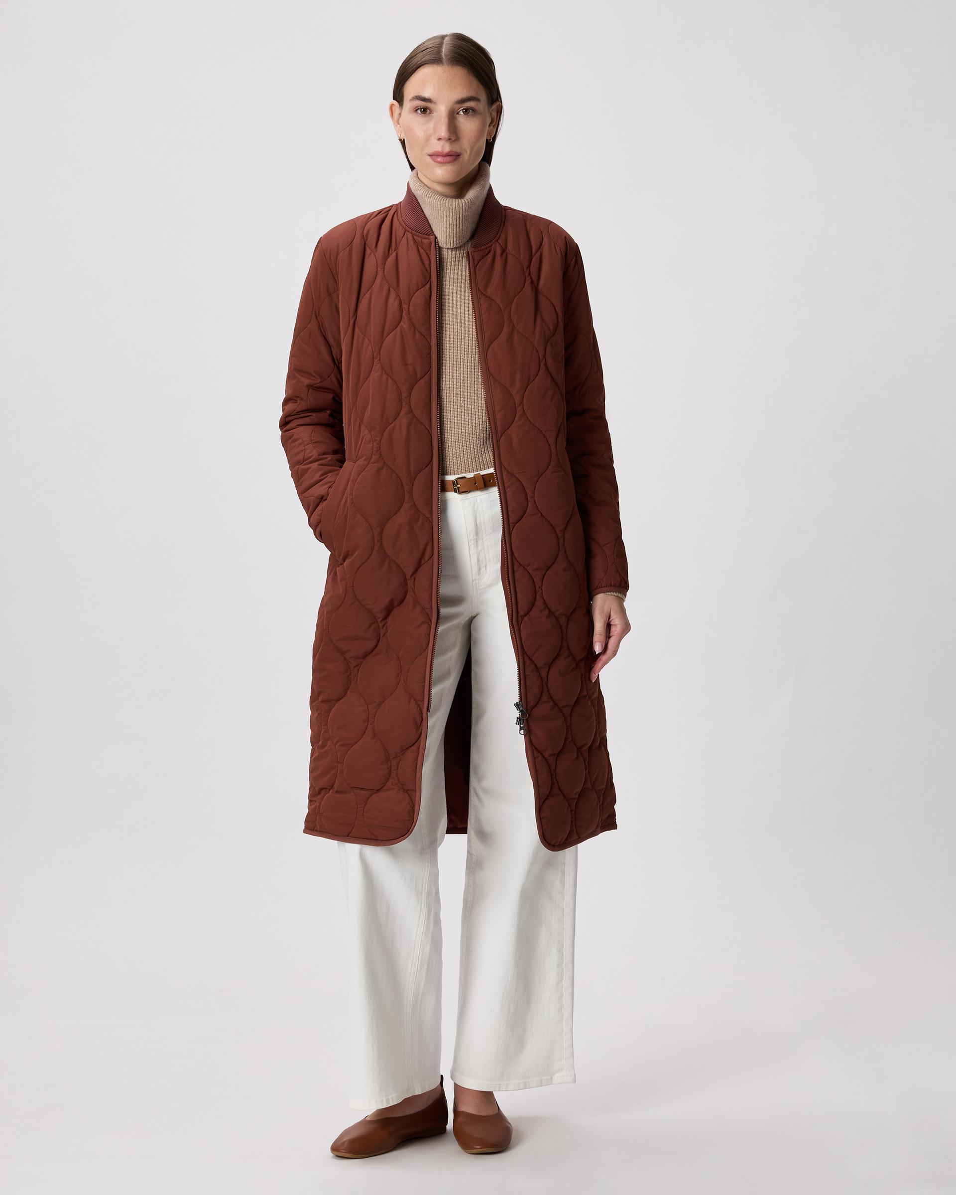 featherless quilted puffer long coat