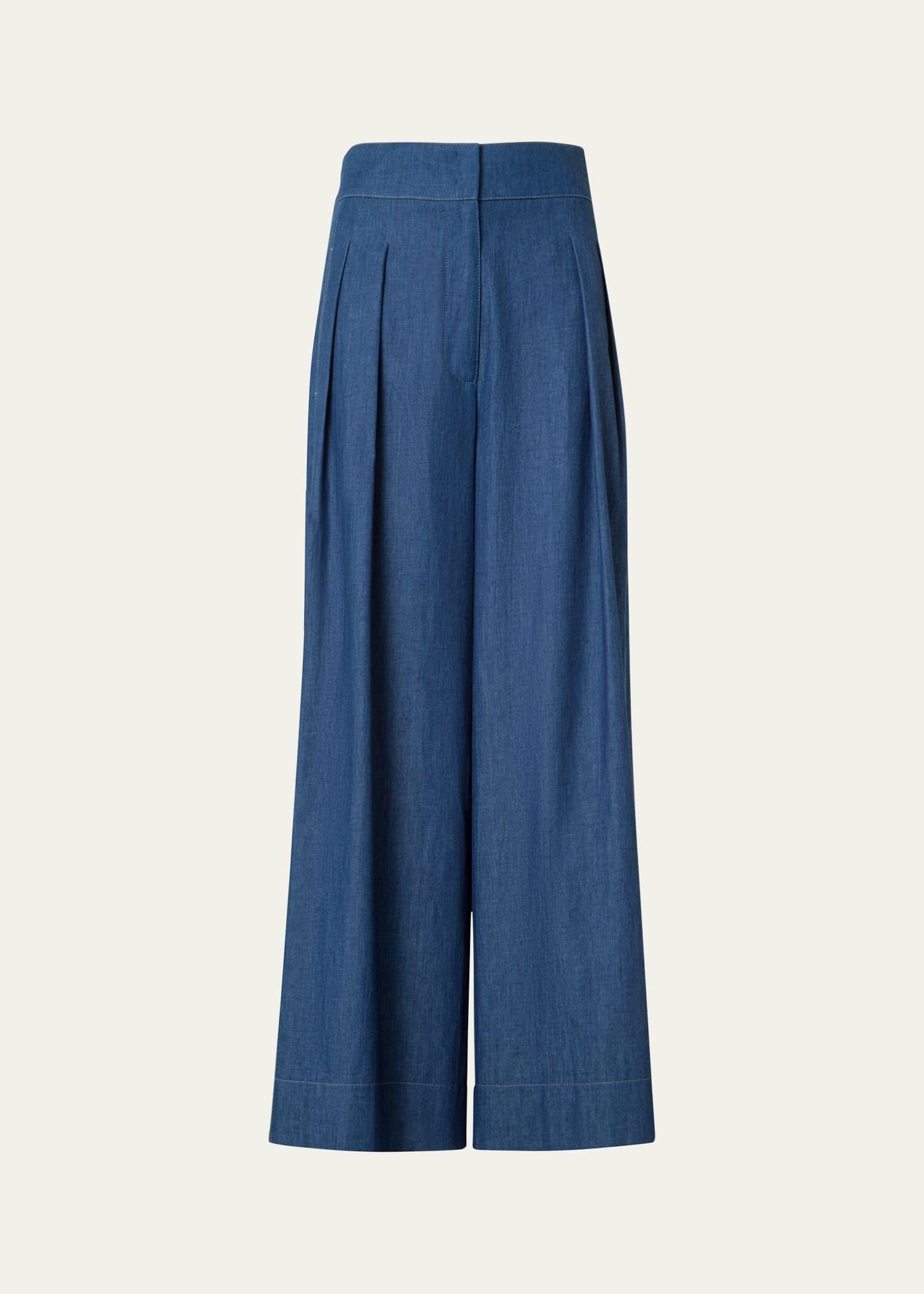 federica pleated wide-leg cotton denim pants