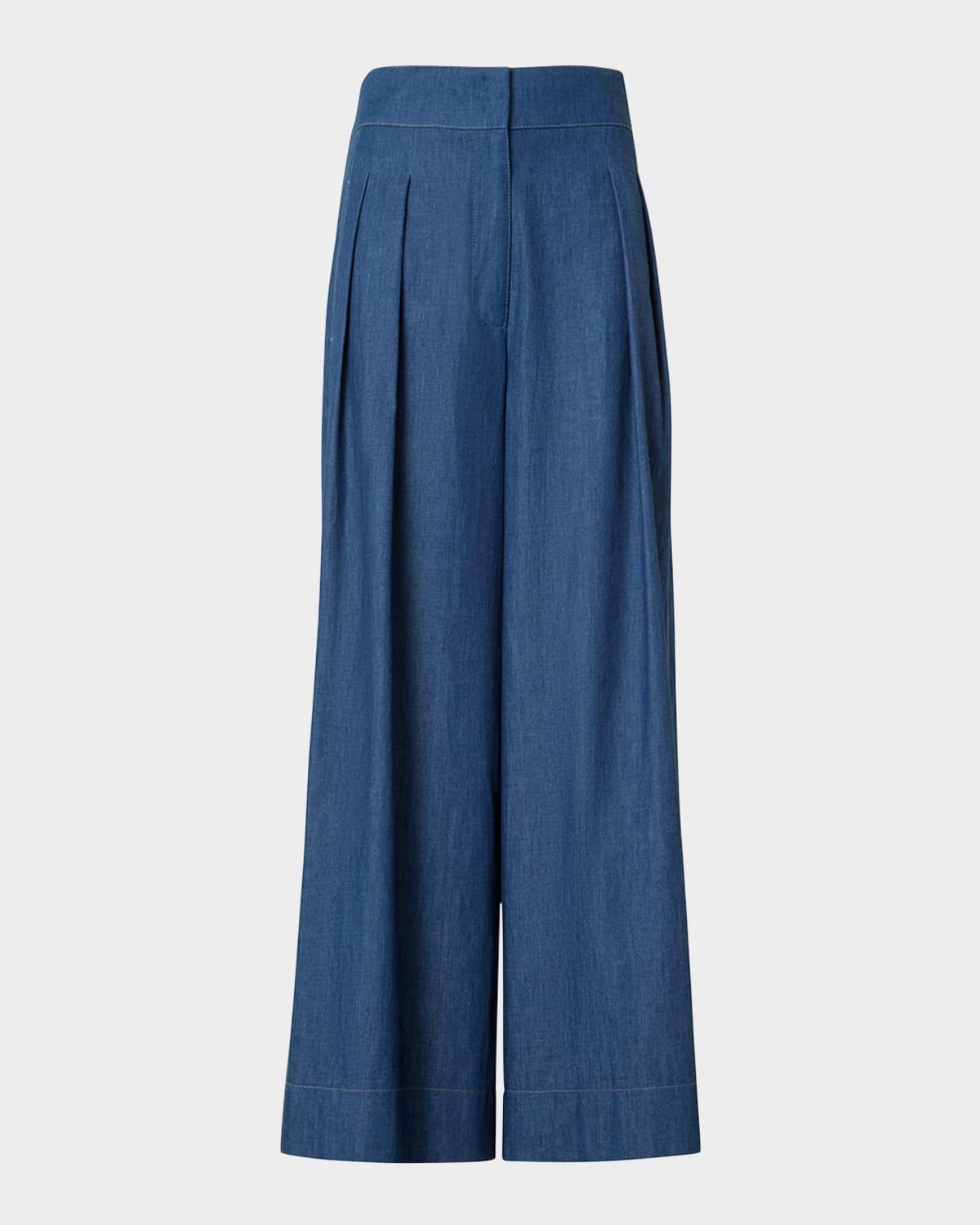 federica pleated wide-leg cotton denim pants