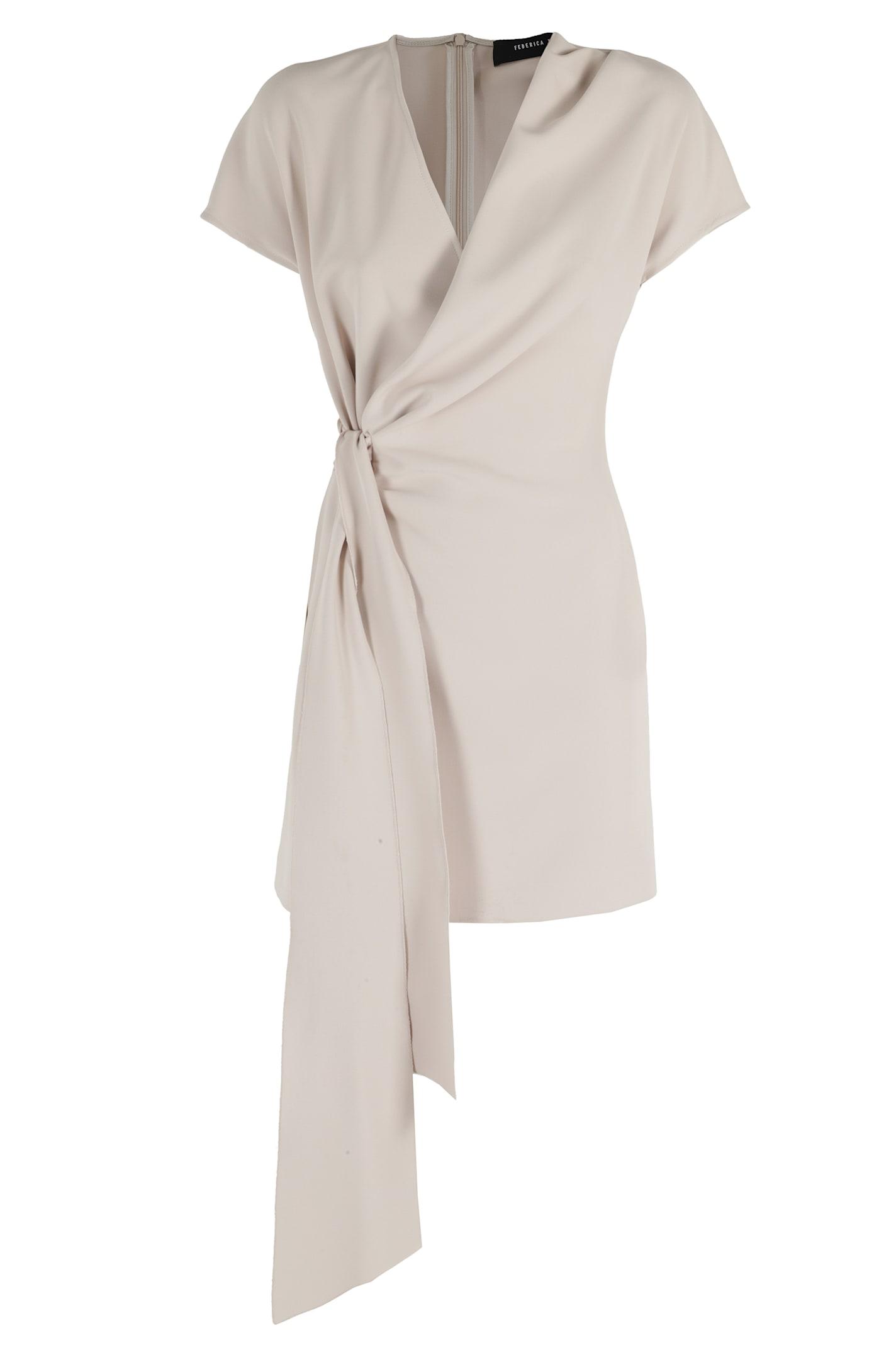 federica tosi abito corto drappeggiato scollo v in cady
