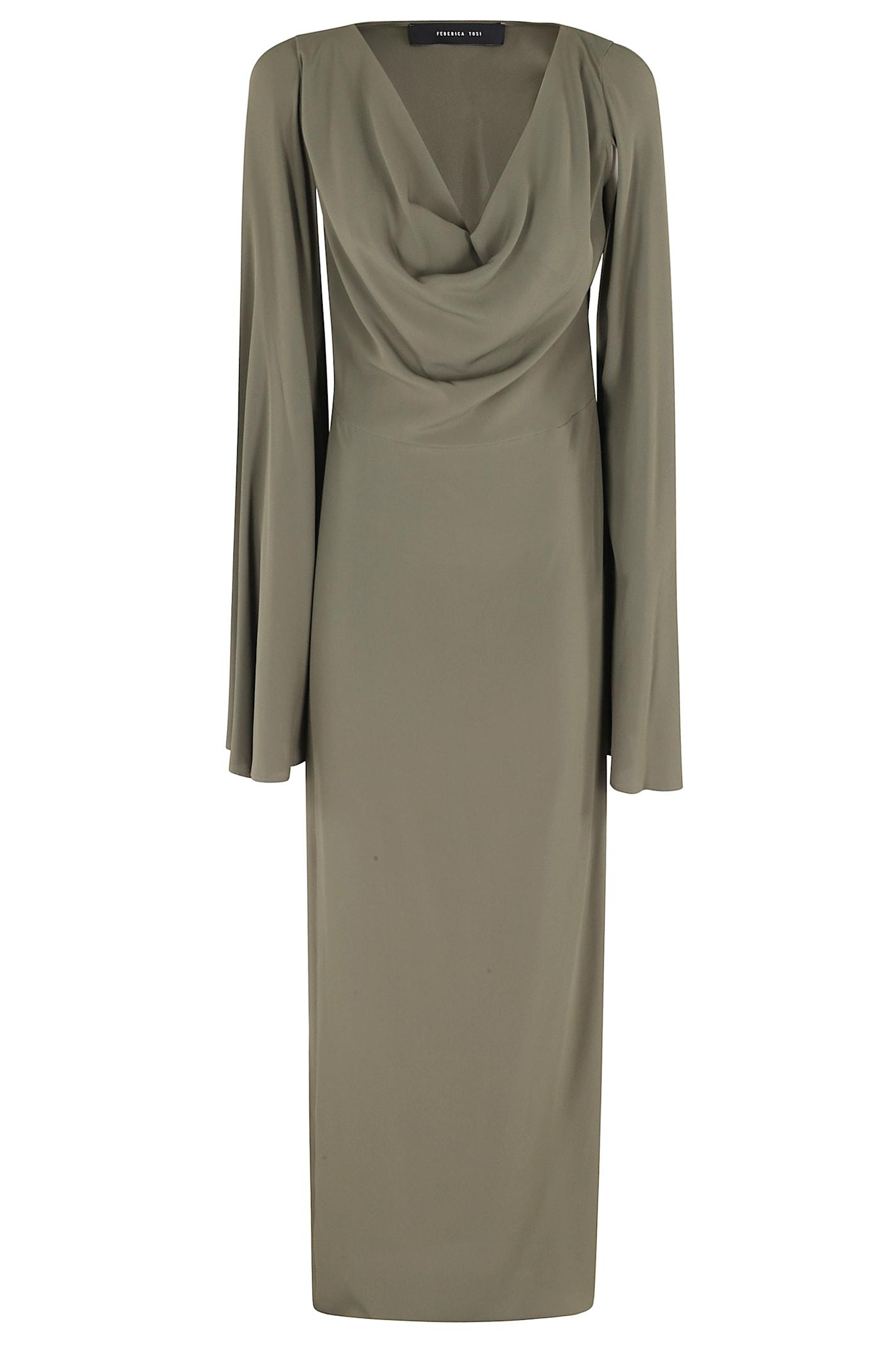 federica tosi abito lungo con drappeggio crepe de chine