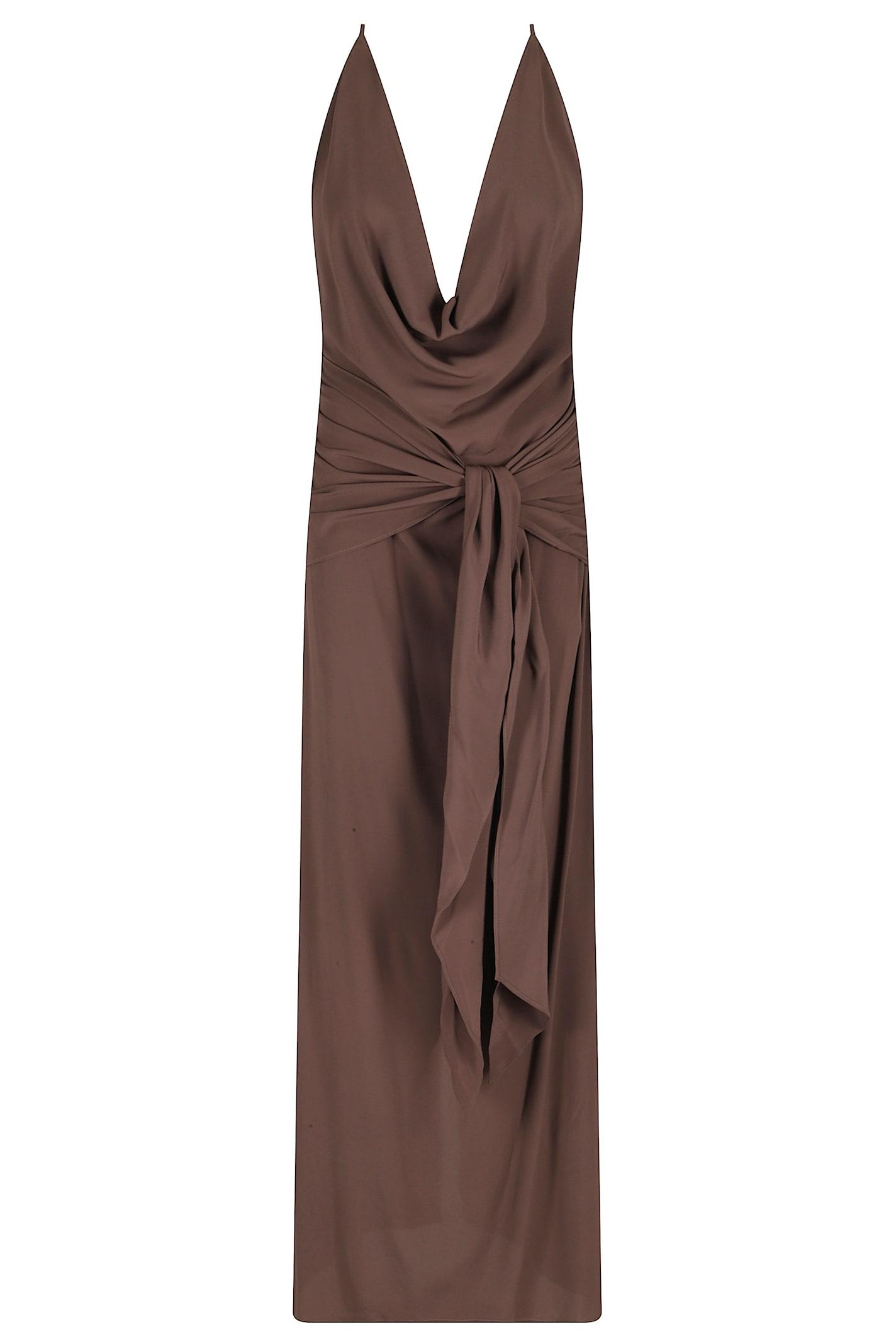 federica tosi abito lungo scollo profondo halter neck e schiena scoperta in crepe de chine