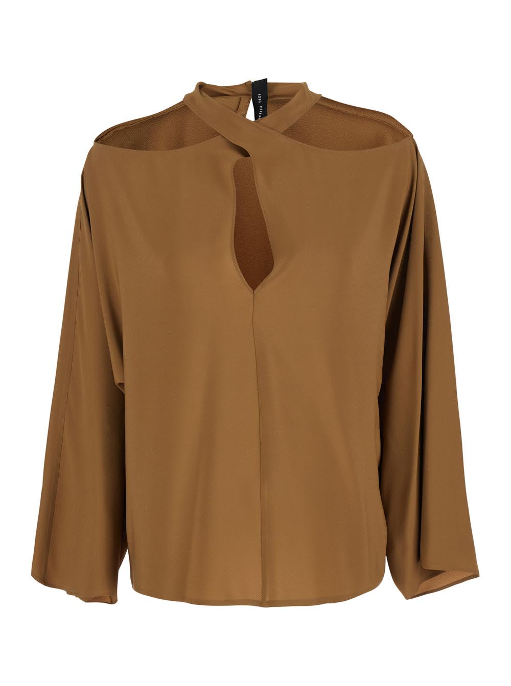 federica tosi beige blouse with criss-crossed neckline and rear keyhole closure in silk blend woman