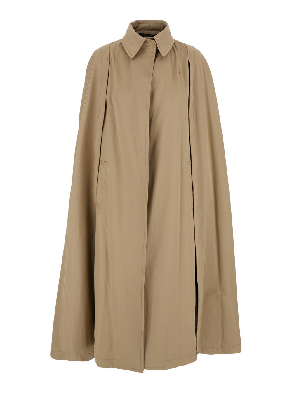 federica tosi beige cape with collar and hidden closure in fabric woman