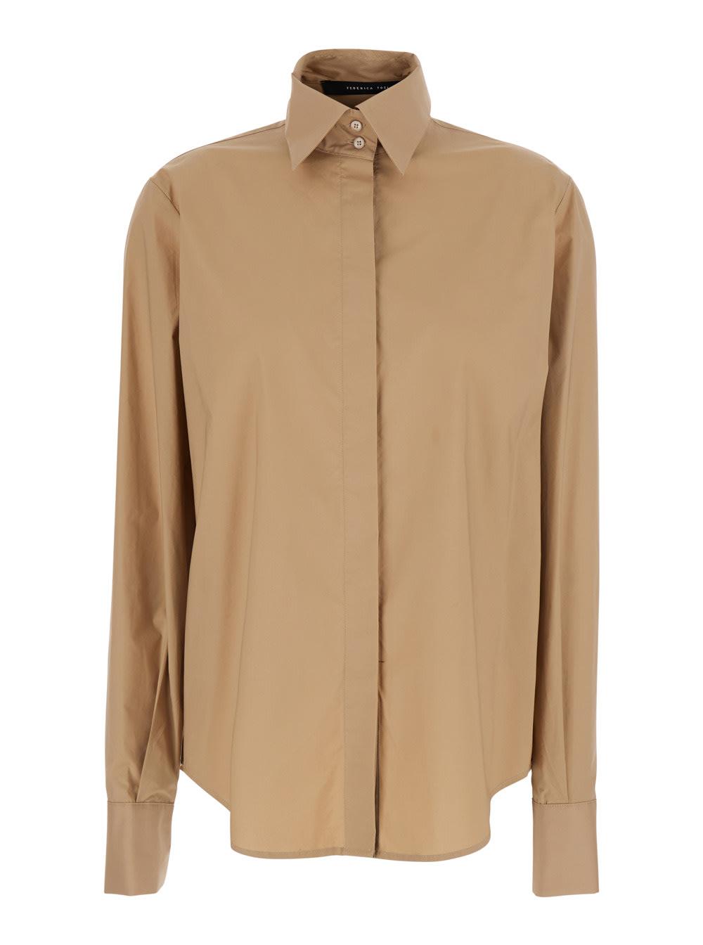 federica tosi beige shirt with classic collar and button cuffs in cotton for women