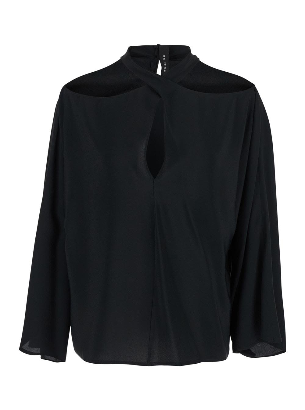federica tosi black blouse with criss-crossed neckline and rear keyhole closure in silk blend woman