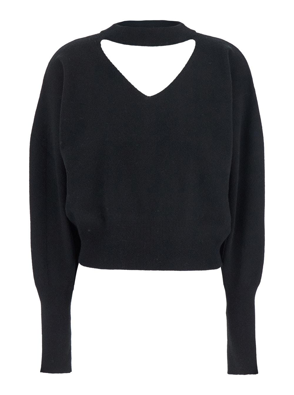 federica tosi black v-neck sweater with cut-out detail on the back in wool and cashmere blend woman