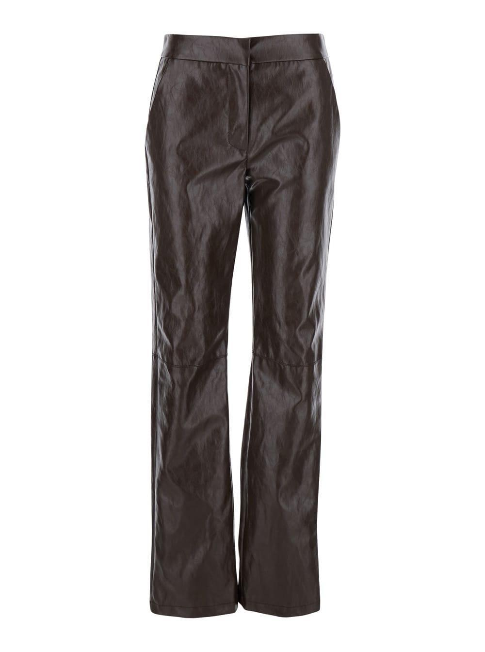 federica tosi brown pants with belt loops and side pockets in faux leather woman