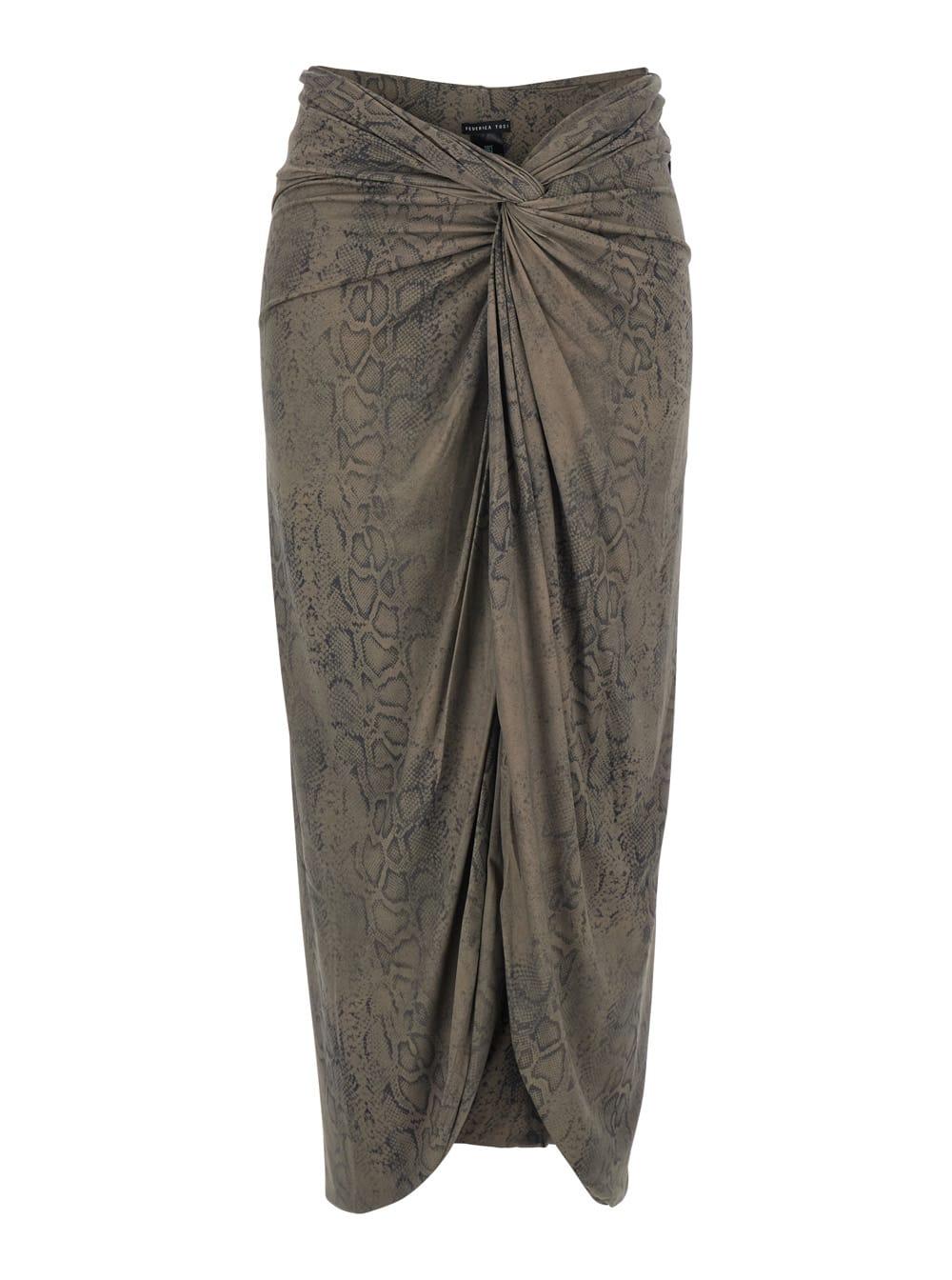 federica tosi green skirt with knot detail on the front in tech fabric for women