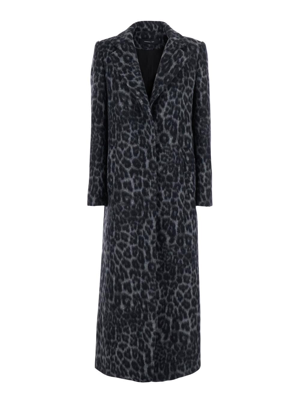 federica tosi grey coat with all-over animal print in wool woman