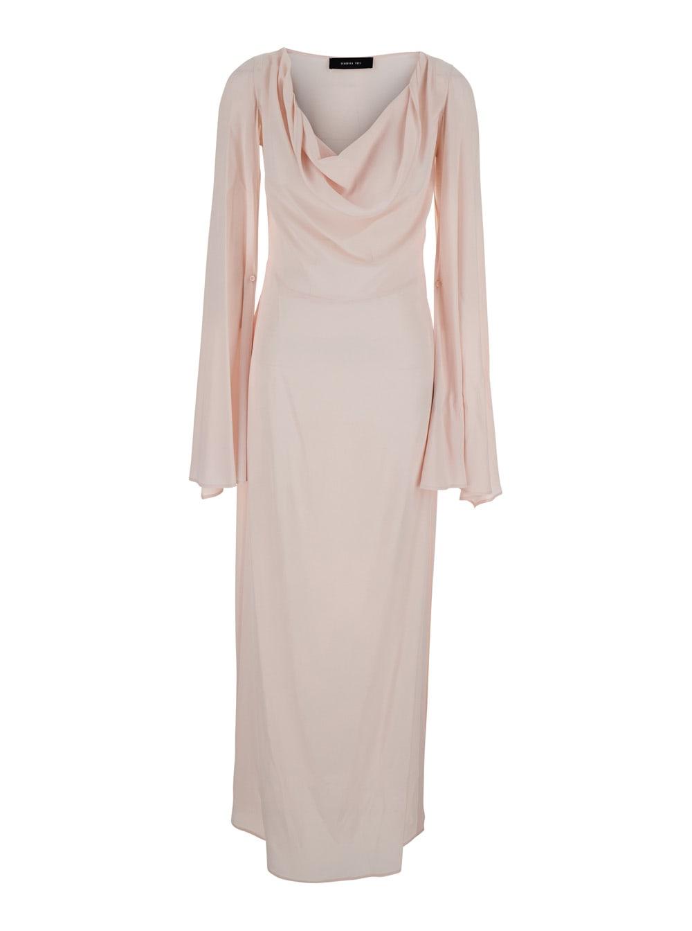 federica tosi pink long dress with draped neckline in fabric for women