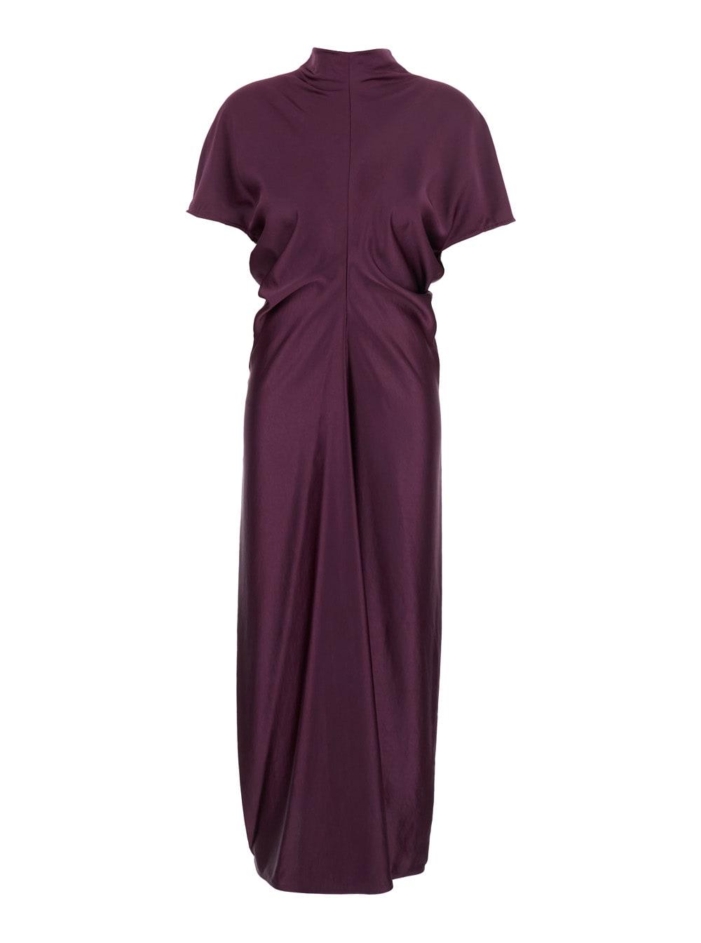 federica tosi violet long dress with hidden back closure in tech fabric woman