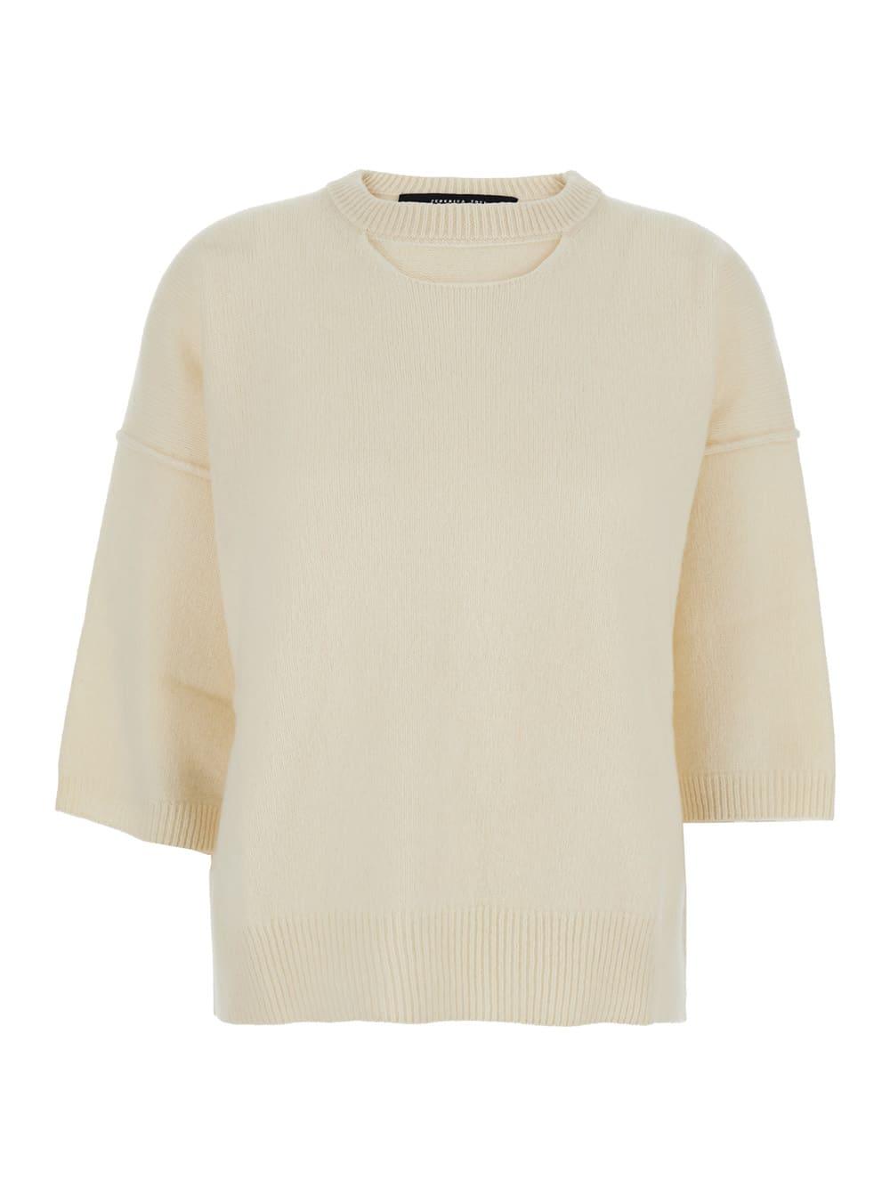 federica tosi white sweater with dropped shoulder and three-quarter sleeve in wool and cashmere blend woman