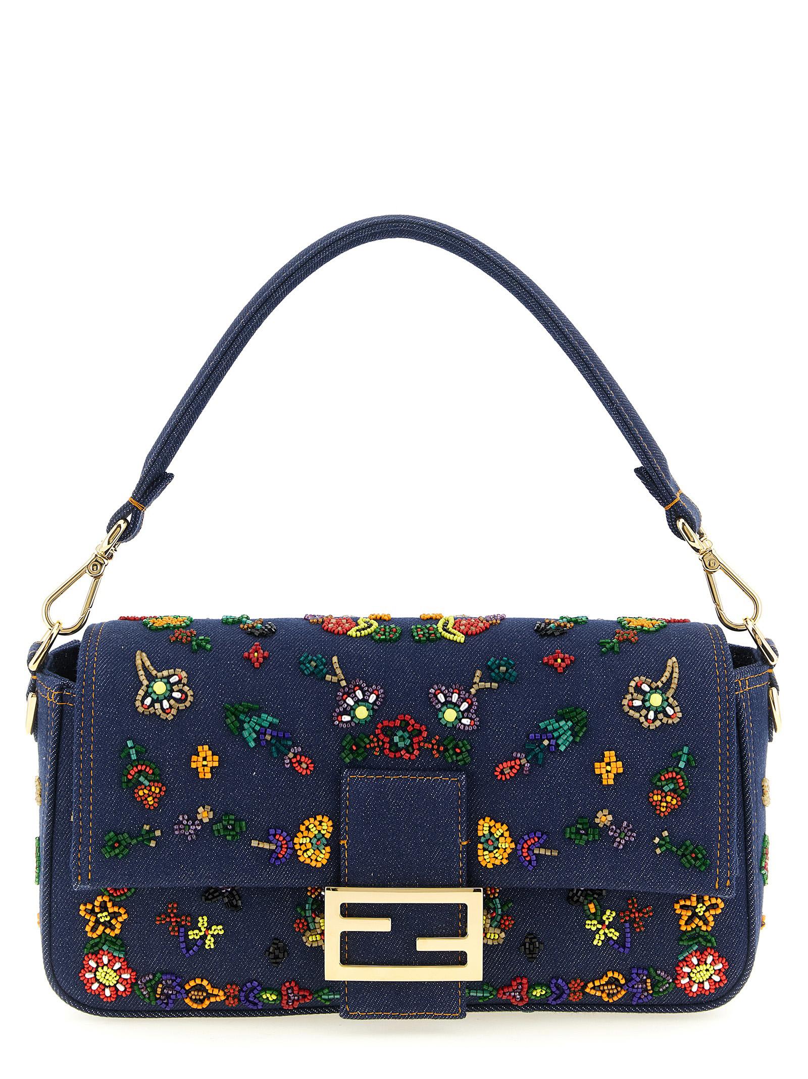 fendi baguette medium shoulder bag blue cotton polyamide polyurethane - women