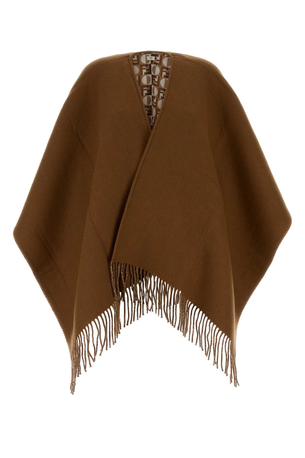 fendi biscuit wool blend reversible cape