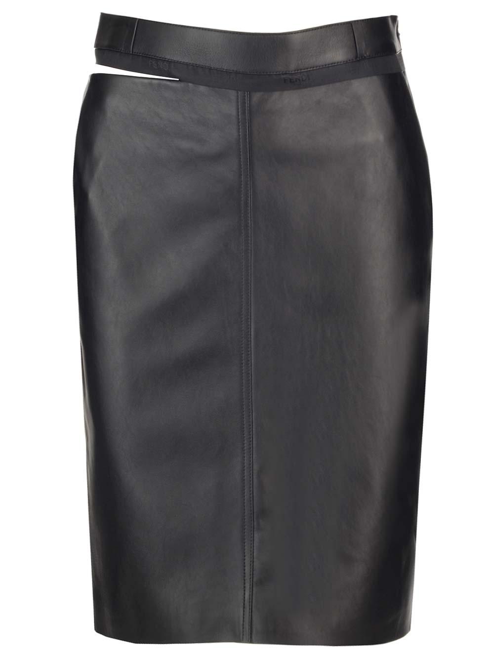 fendi black leather skirt