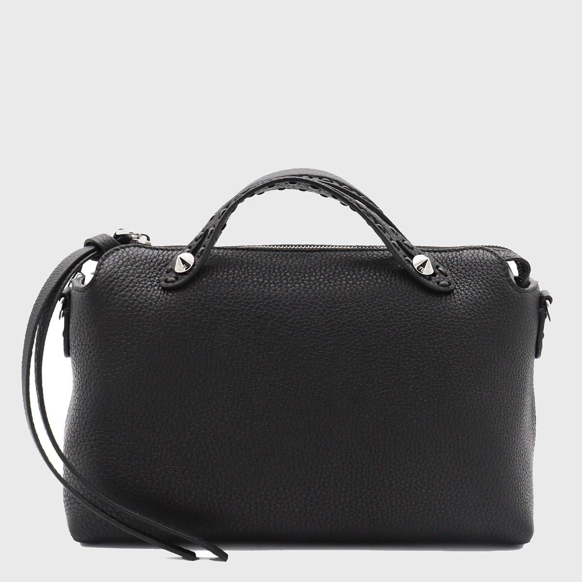 fendi black leather top handle bag
