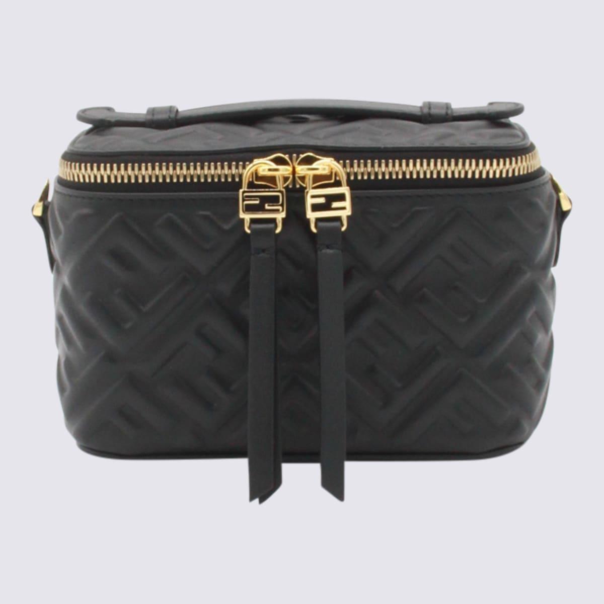 fendi black leather vanity top handle bag