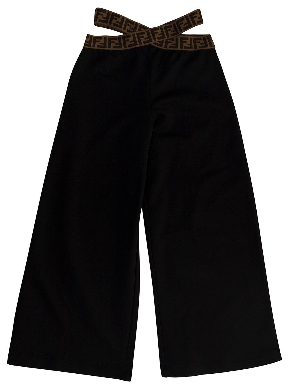 fendi black pants with ff motif and cut-out in cotton girl