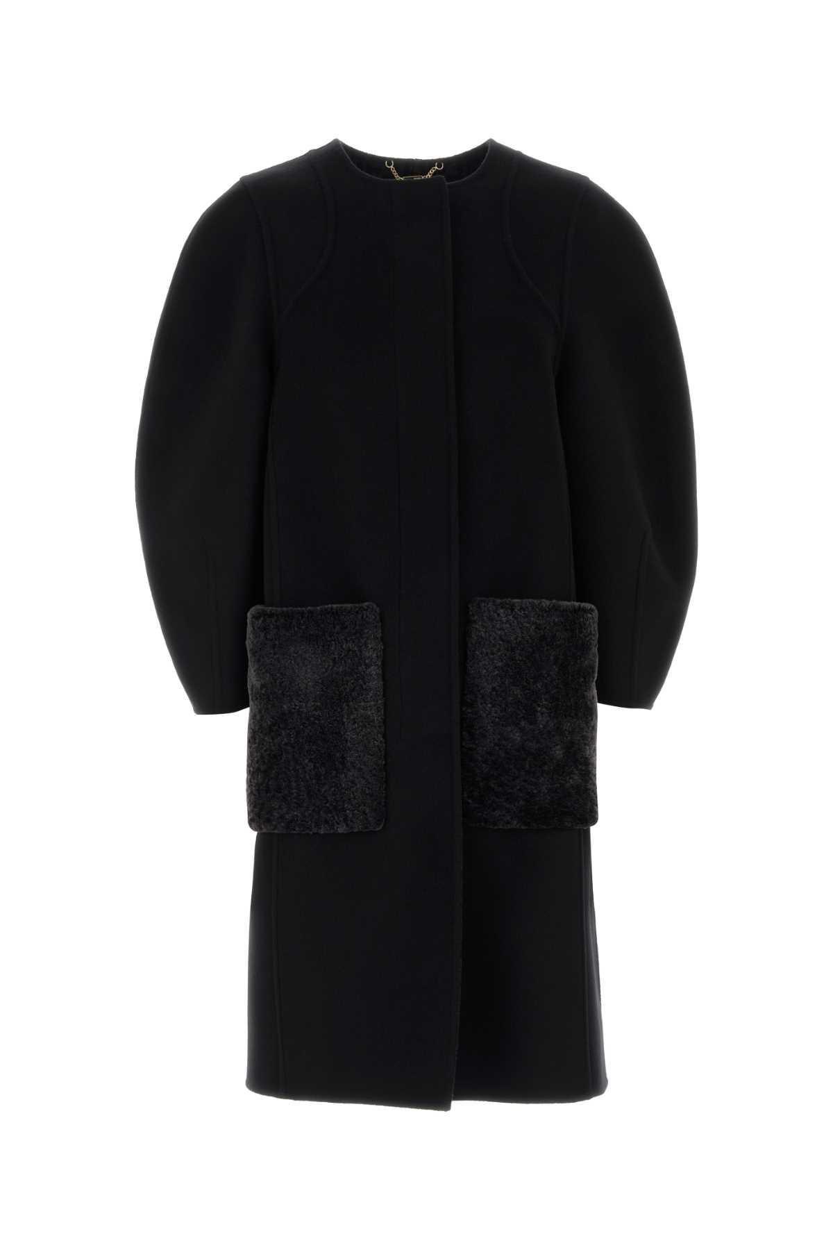 fendi black wool blend coat