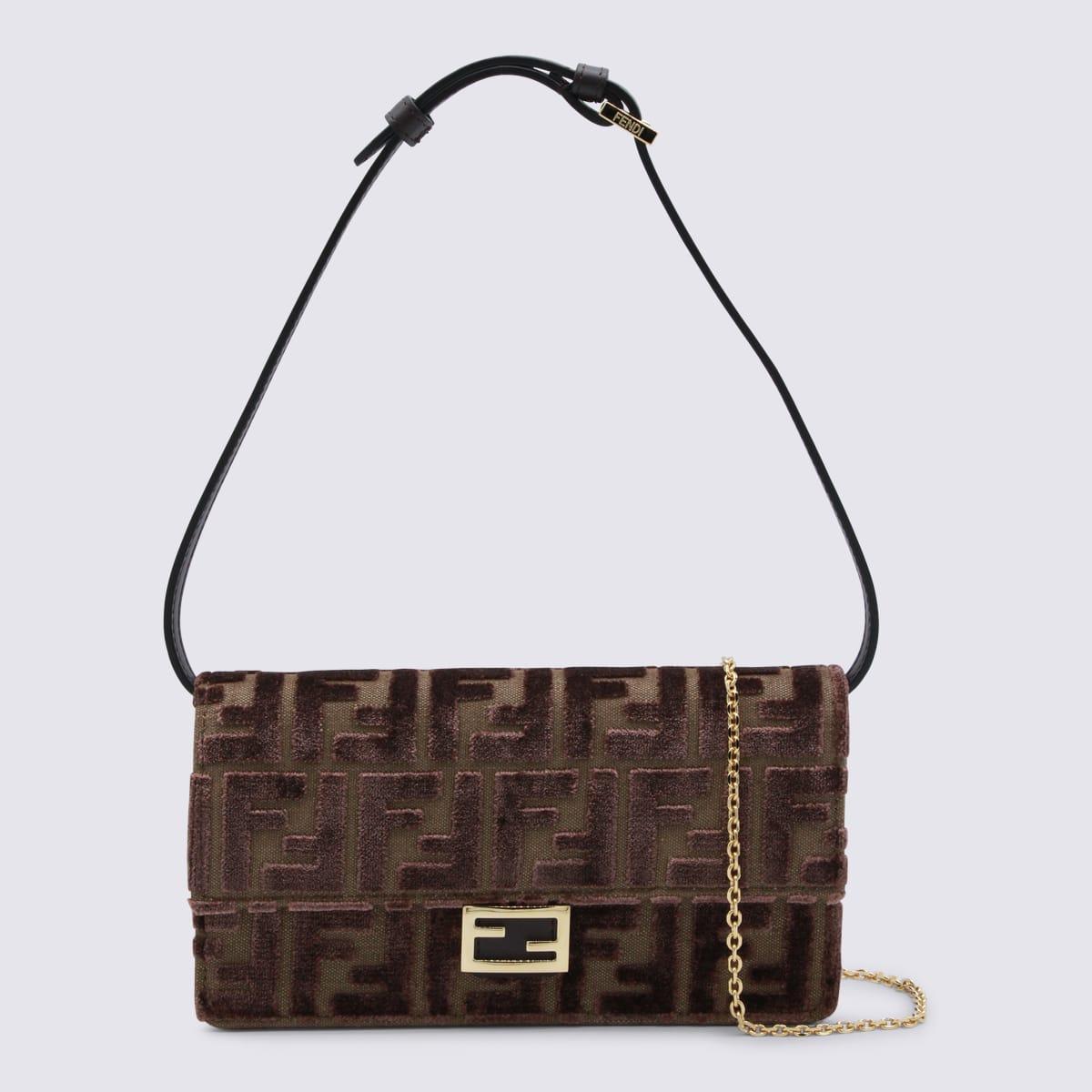 fendi brown leather baguette wallet on chain