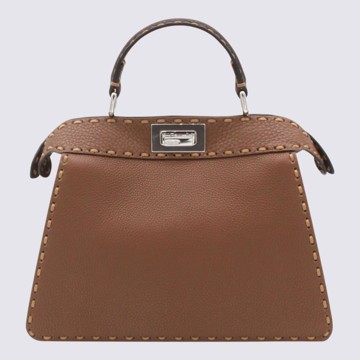 fendi brown leather peekaboo iseeu small top handle bag