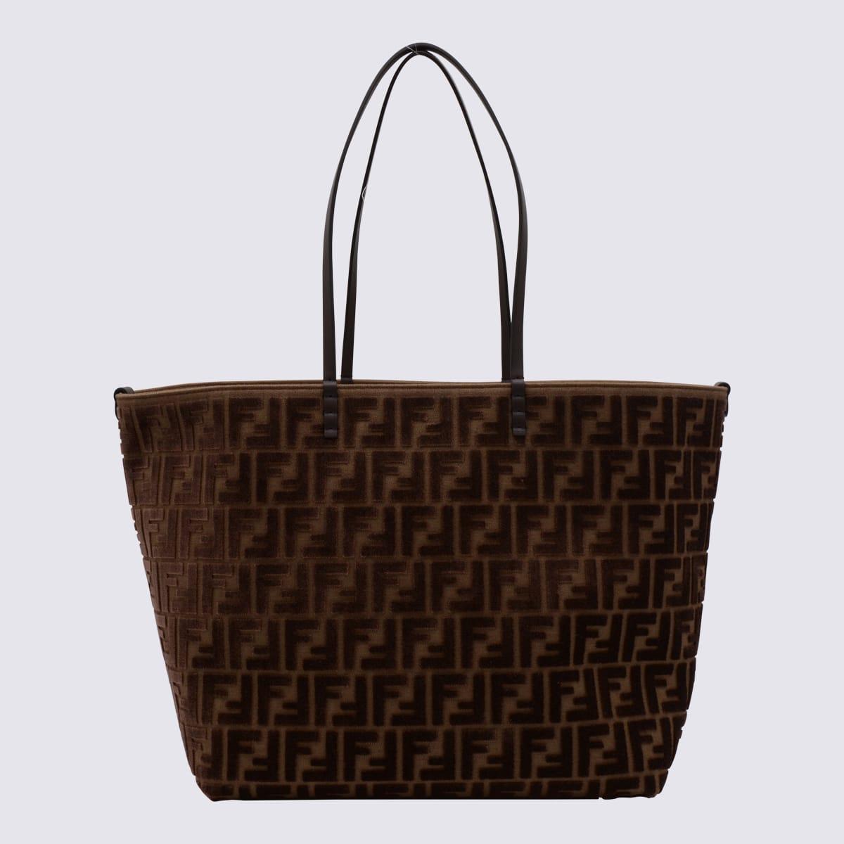 fendi brown roll large zucca velvet tote