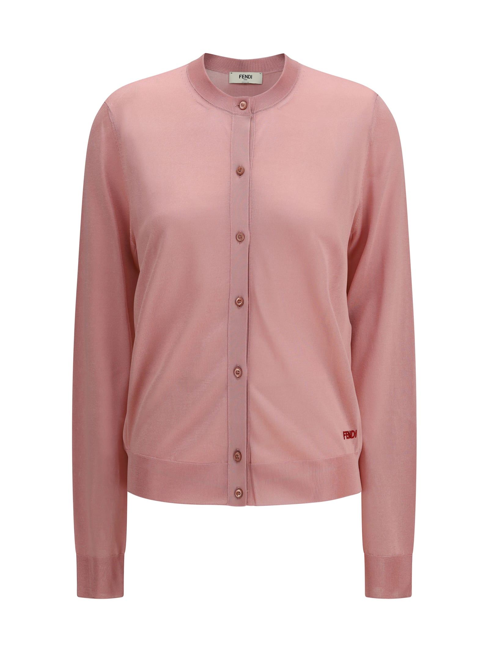 fendi cardigan crewneck in viscose with embroidered logo