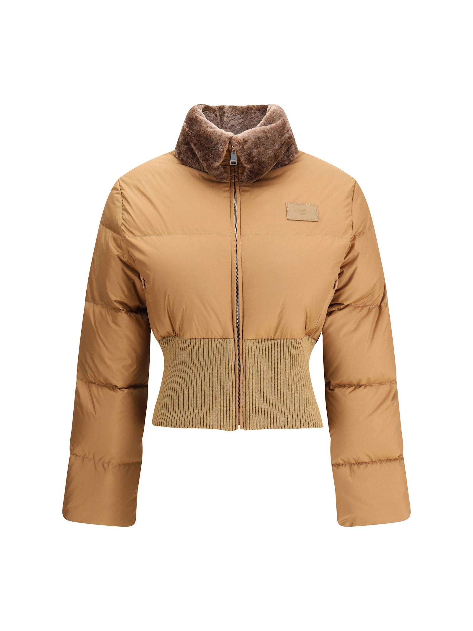 fendi cropped down jacket with shearling lining