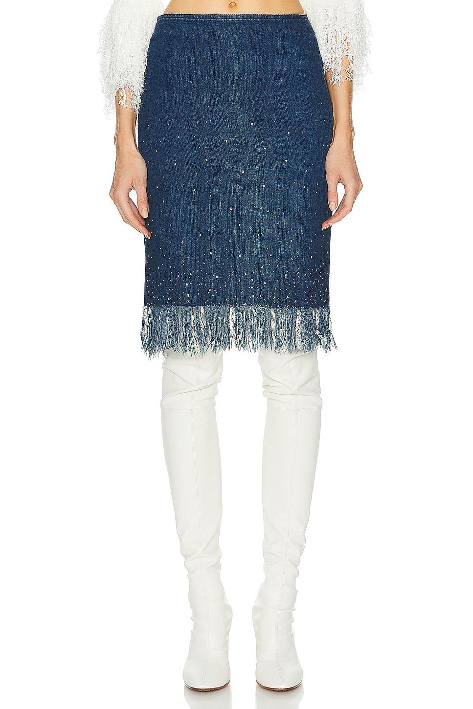 fendi denim fringe skirt