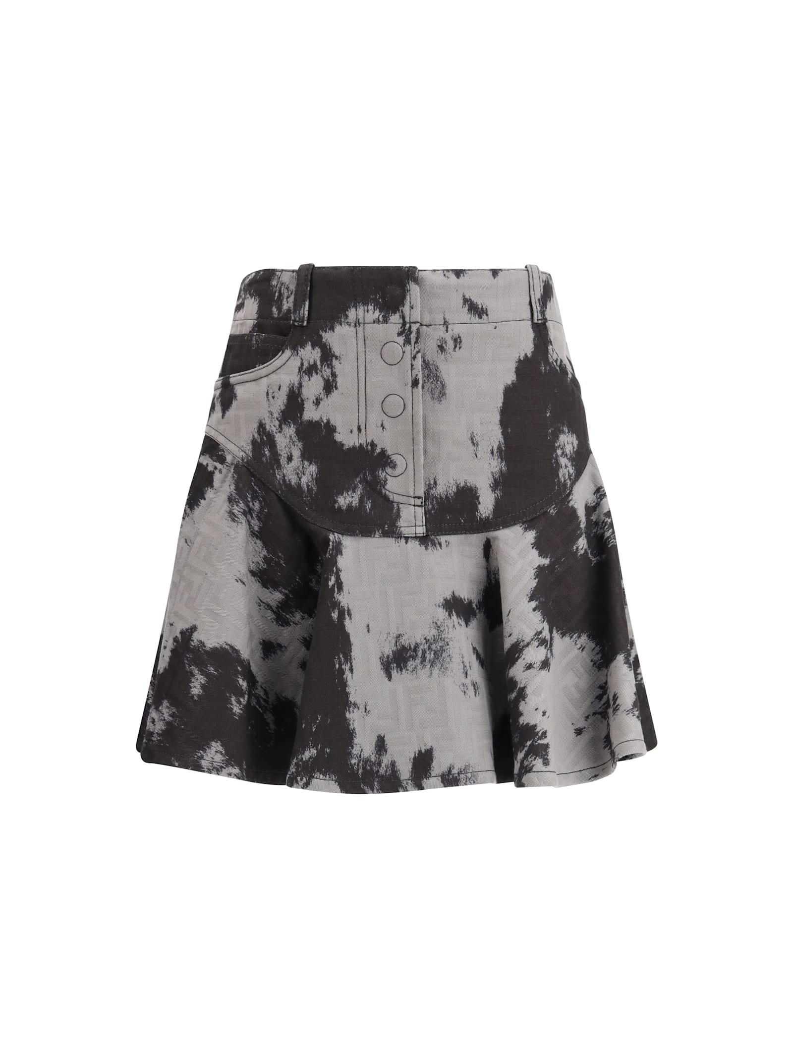 fendi denim miniskirt with animalier motif