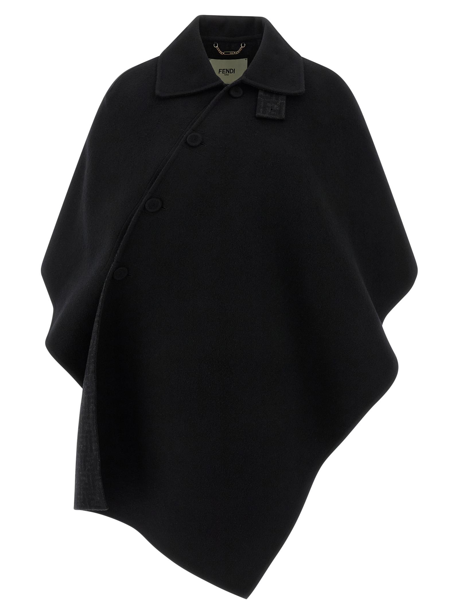 fendi double wool cape black virgin silk capes - women