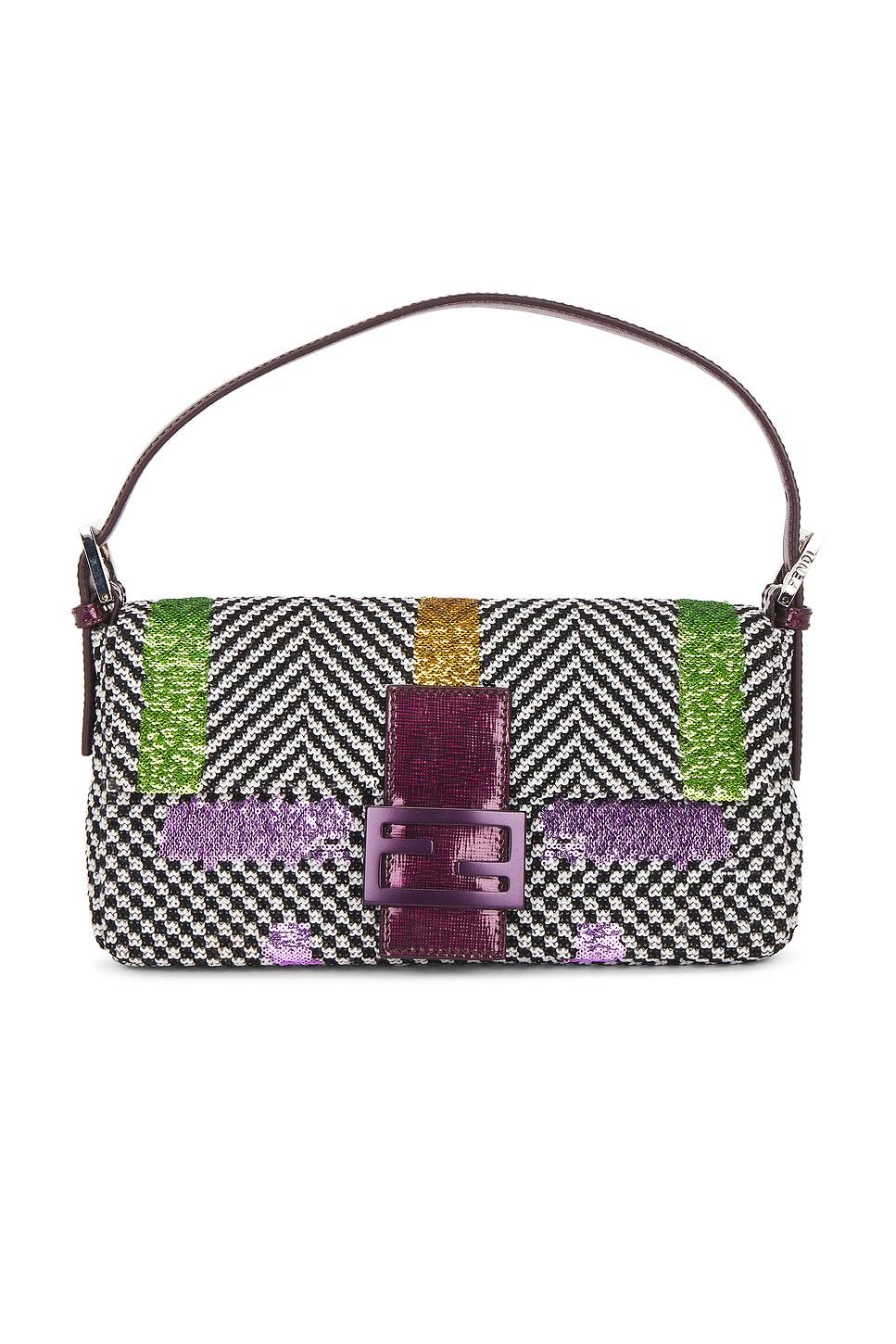 fendi embroidered tweed baguette shoulder bag