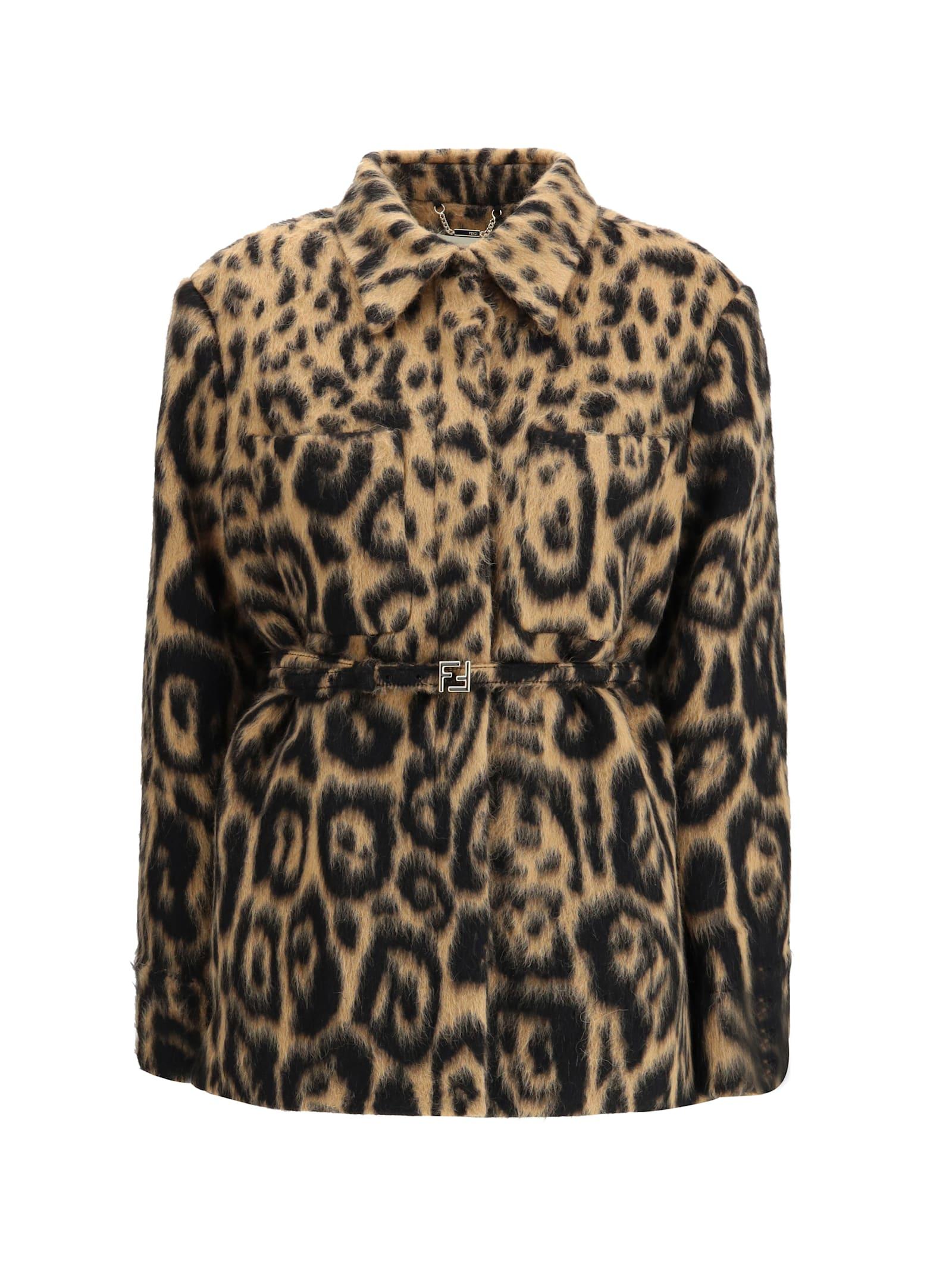 fendi embroidered wool-blend jacket