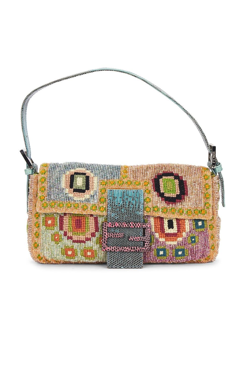 fendi embroidery beaded baguette shoulder bag