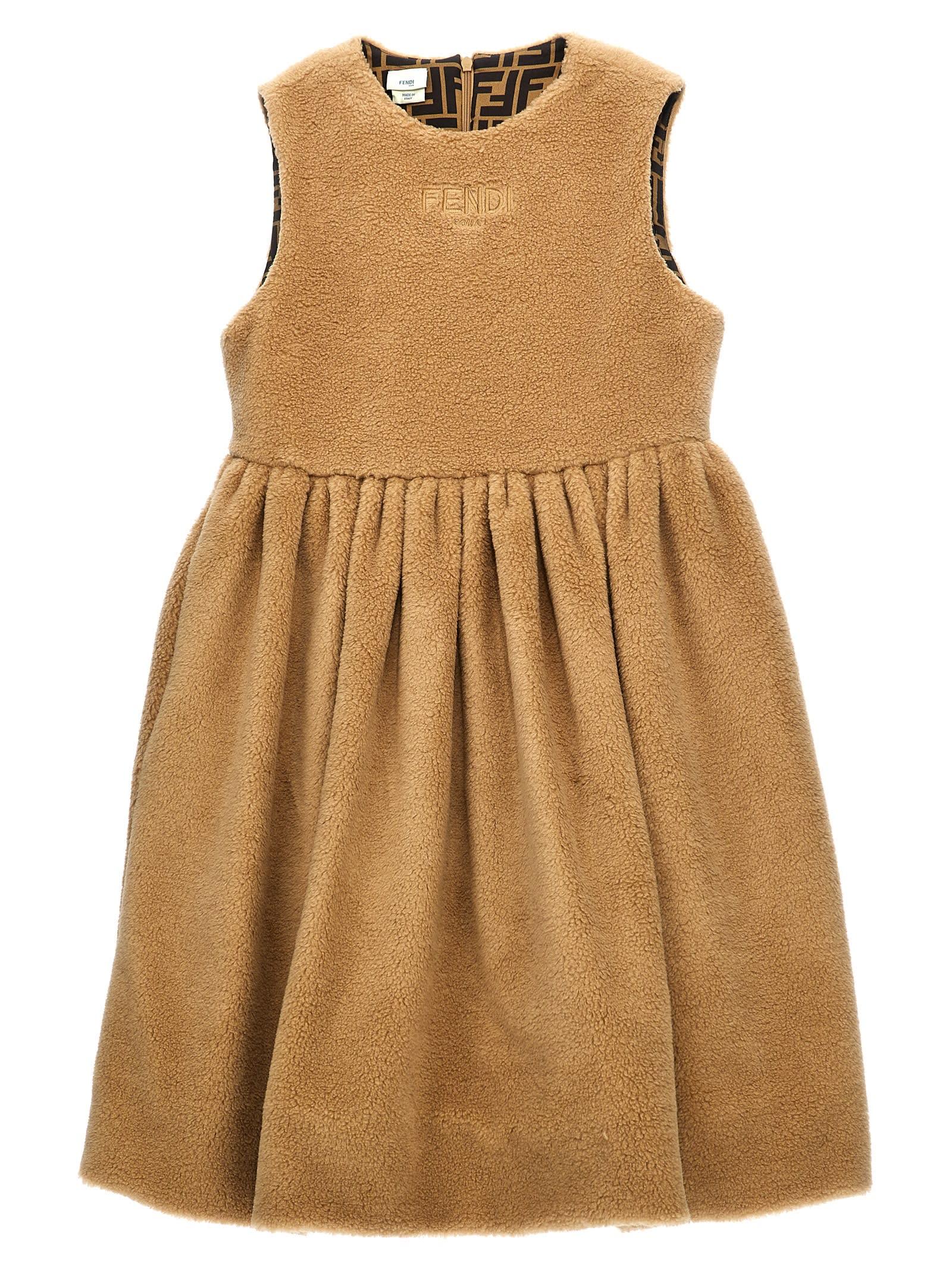 fendi faux fur logo embroidery dress