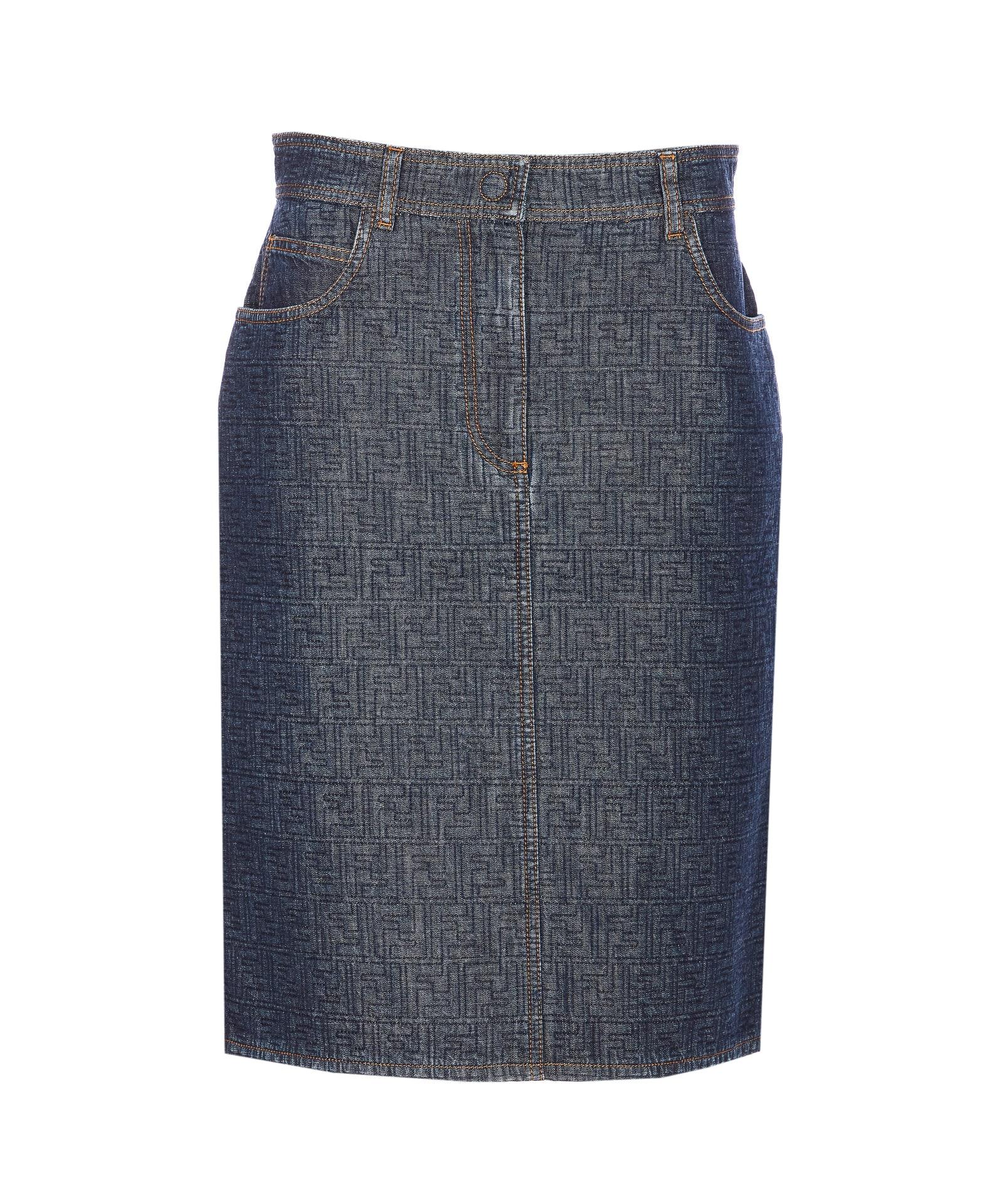 fendi ff motif denim skirt