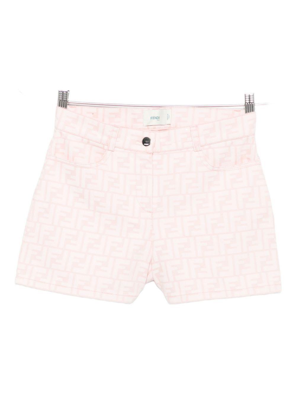 fendi kids junior shorts in pink cotton denim.