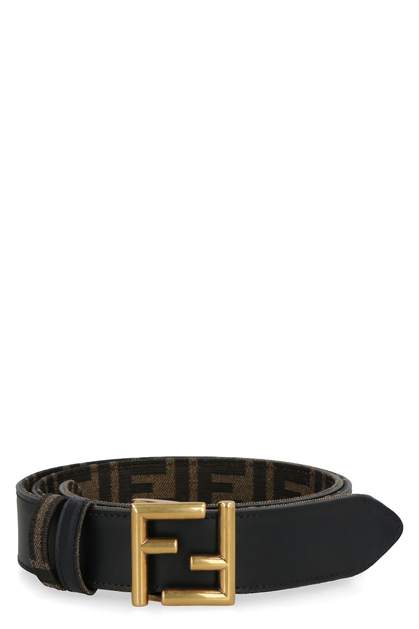fendi leather and ff fabric reversible belt