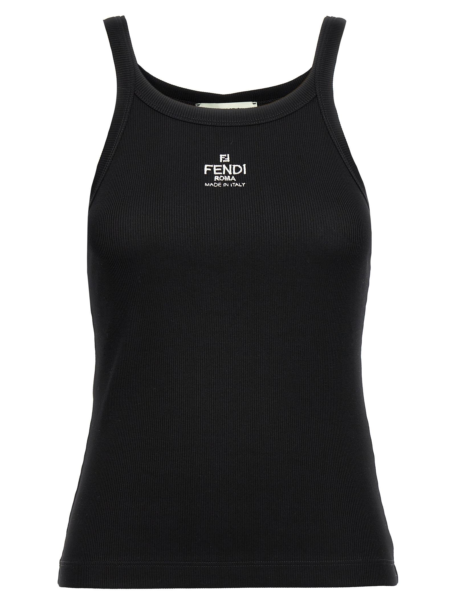 fendi logo tank top black cotton elastane tops - women