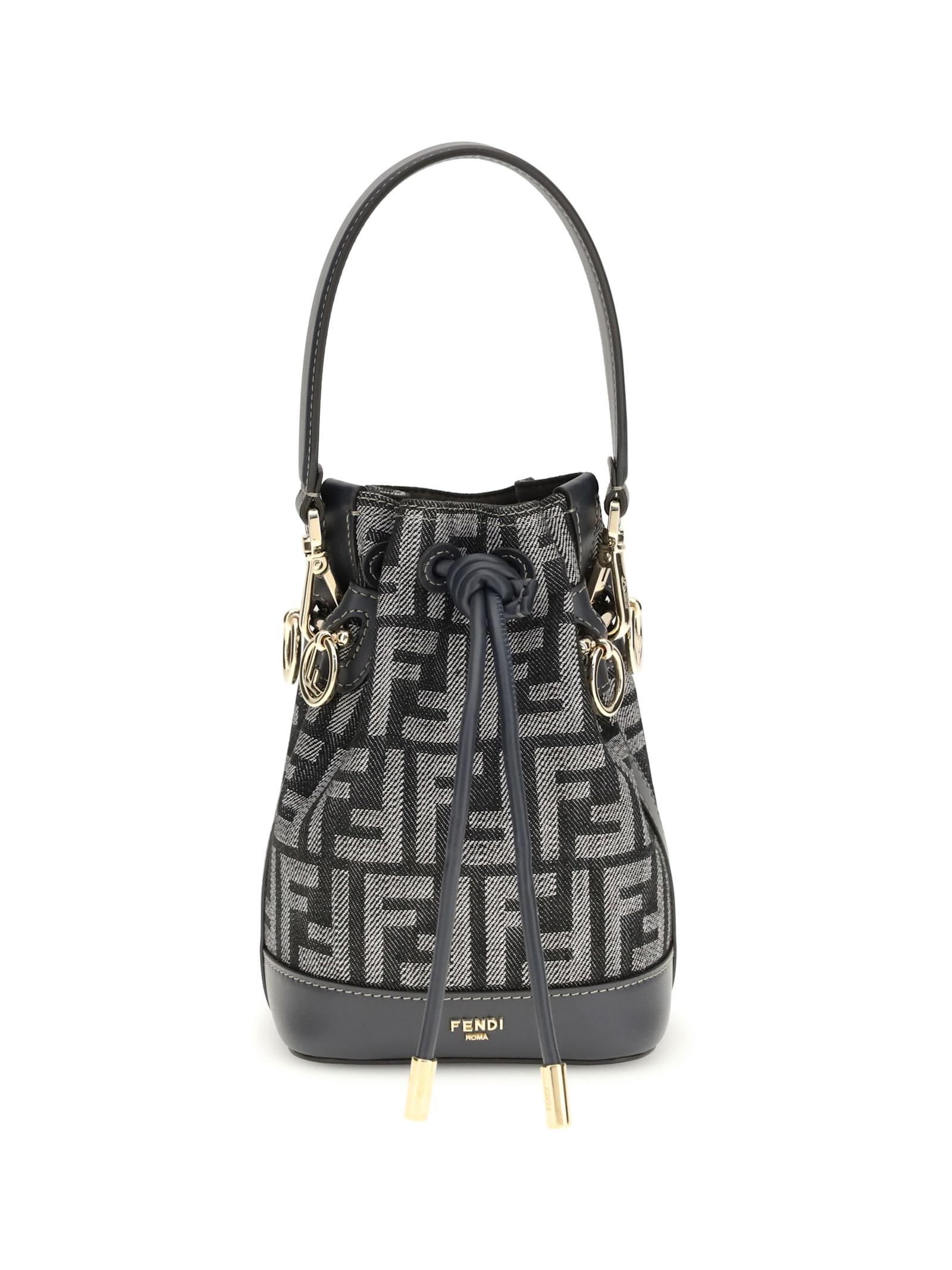fendi mon tresor denim-effect ff jacquard mini bucket bag