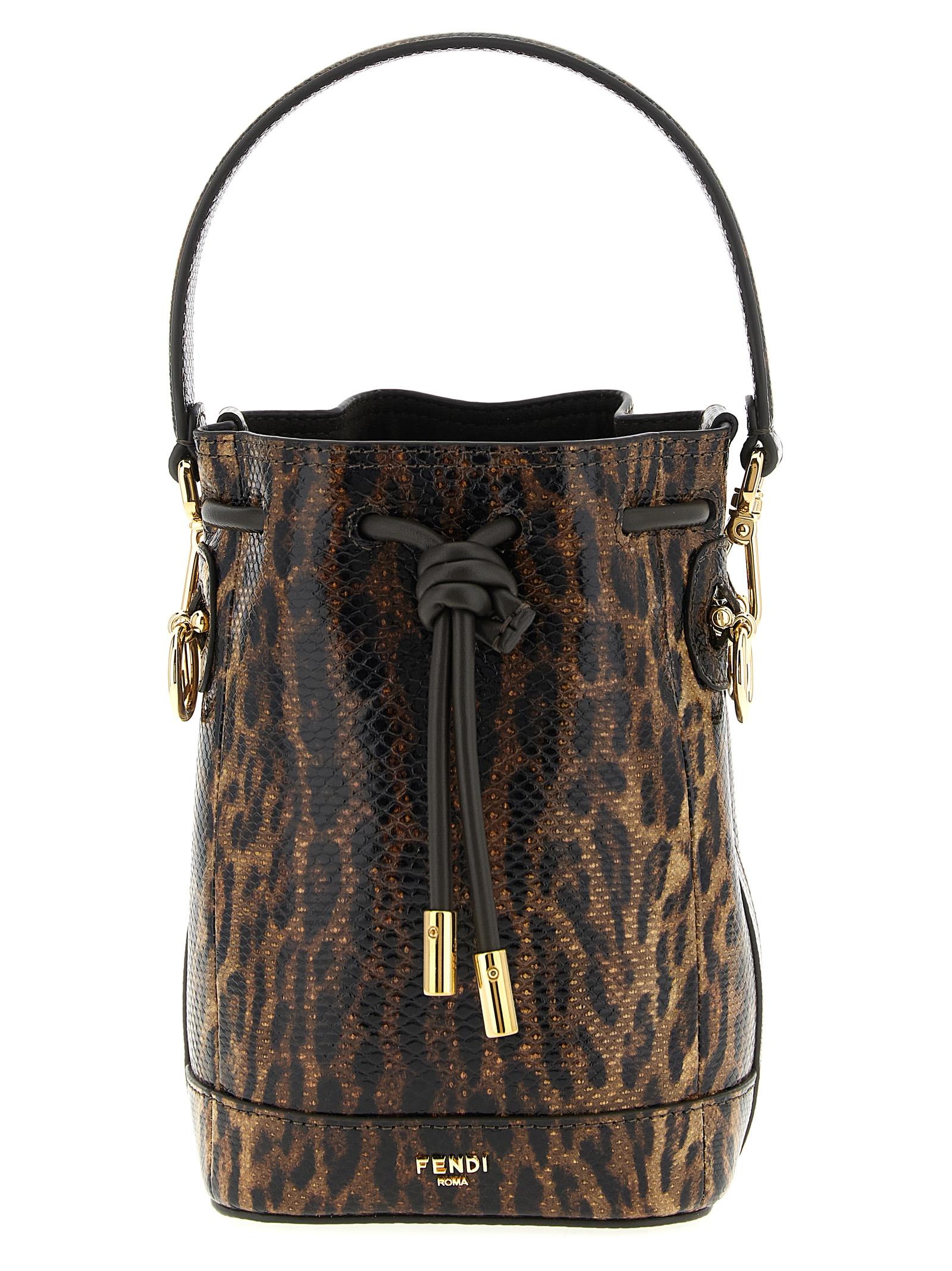 fendi mon tresor mini bucket bag brown karung hand - women